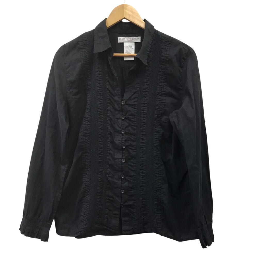 Josephine Chaus Top Womens 6 Black Button Front